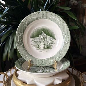 50s Set of 2 Old Curiosity Shop Transferware Royal USA Lantern Rimmed Soup Bowls